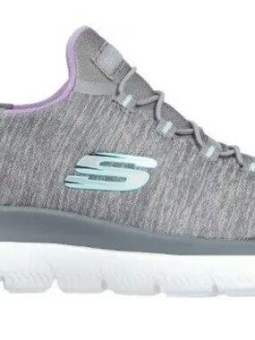 Skechers Women's Gray Slip-On Sneakers,Light Blue Accent, size 8, $45, worn once